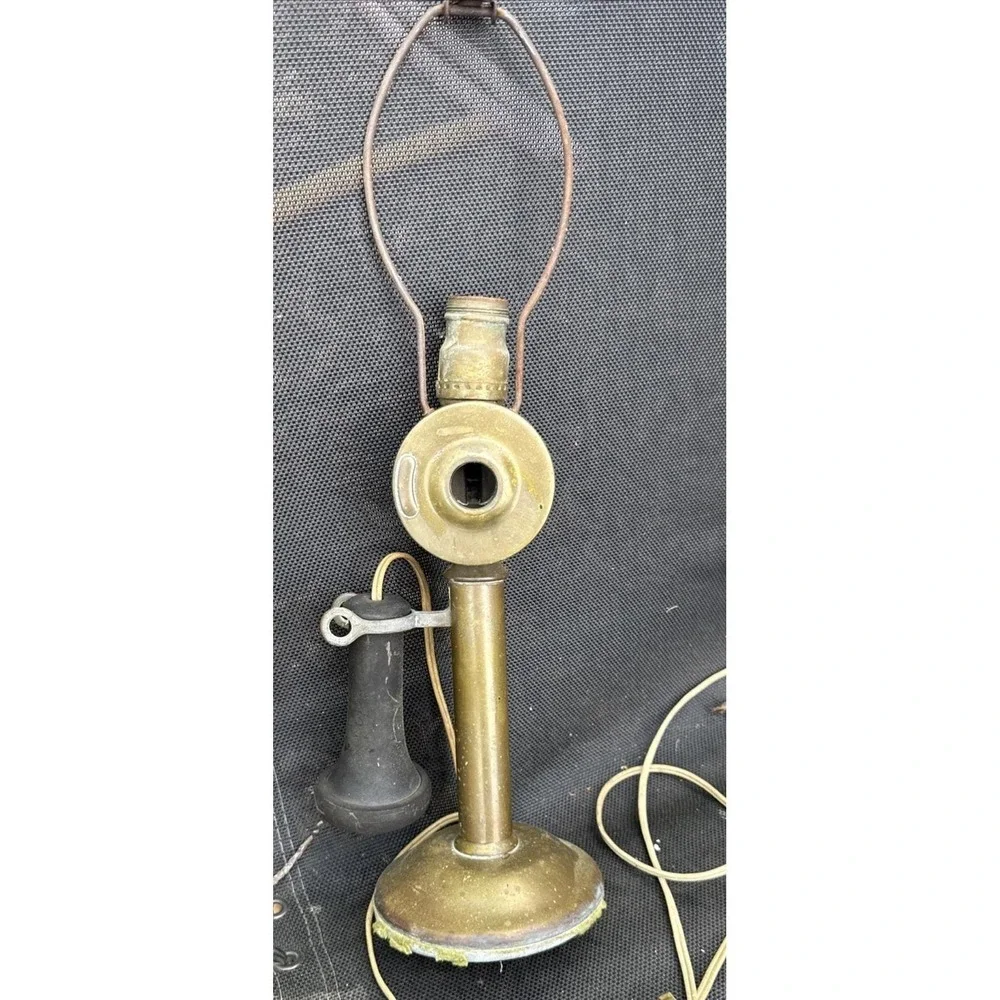 Antique Telephone Brass Candlestick‎ Style Vintage Lamp Untested